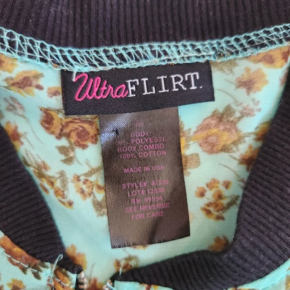 Ultra Flirt Floral Print Zip-Up Bomber Jacket Fairy Garden Feminine Summer Cute - Picture 4 of 6